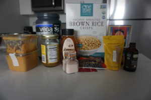 Display of all ingredients used for oatmeal bites recipe